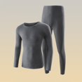 thumbnail image 2 of VBARHMQRT Men's Pajama Pants Funny Male Thermal Underwear Set Solid Color Round Neck Cationic Hemming Long Sleeve Pants Set, 2 of 3