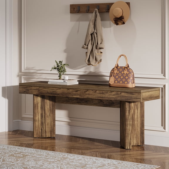 Tribesigns 47" Wooden Entryway Bench, Farmhouse Indoor End of Bed Bench for Bedroom, Hallway, Foyer, End of Bed (Dark Brown)