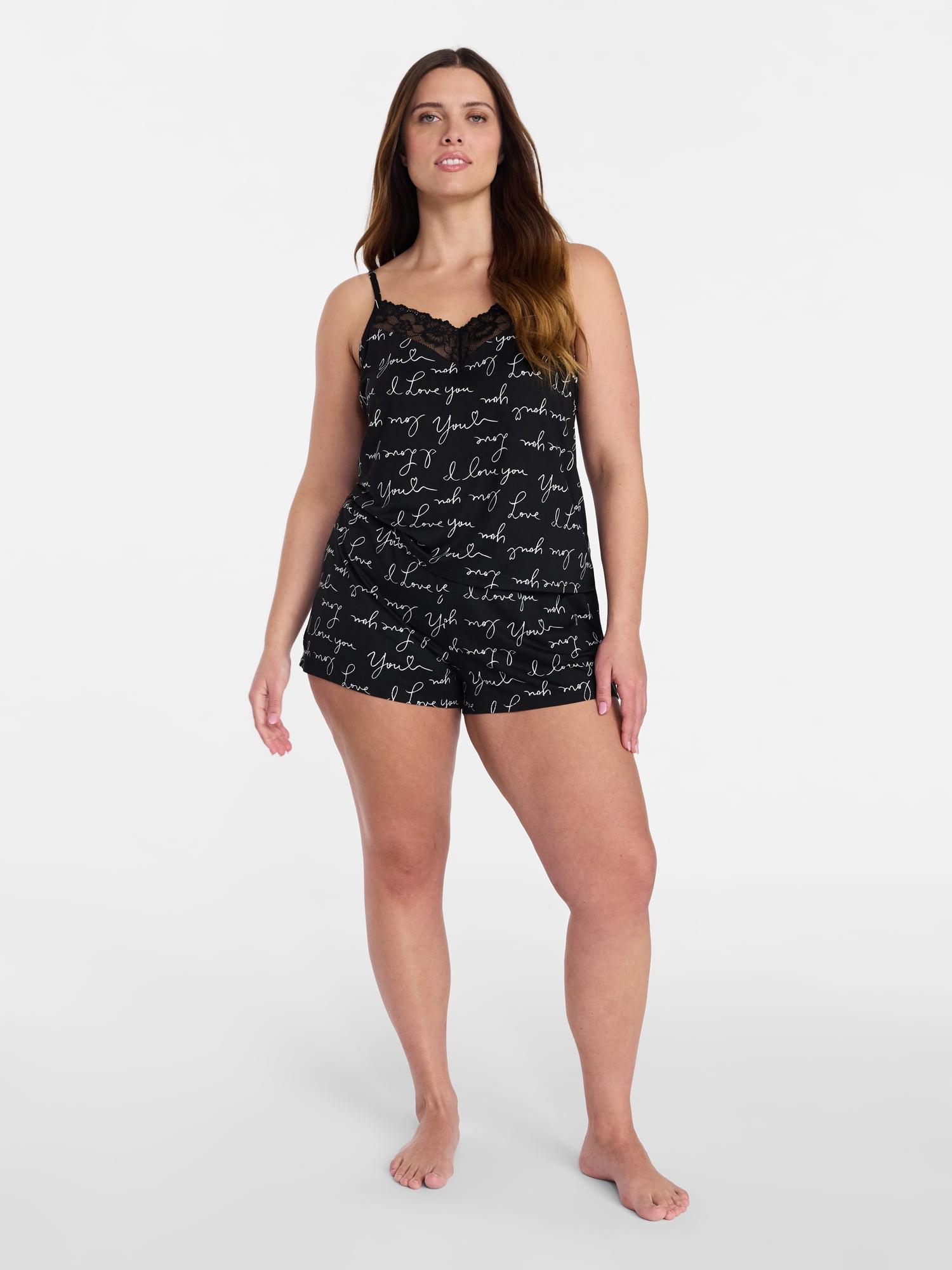 Joyspun Women’s Dreamy Soft Collection Lace Trim Knit Cami and Shorts Set, Sizes XS-3X