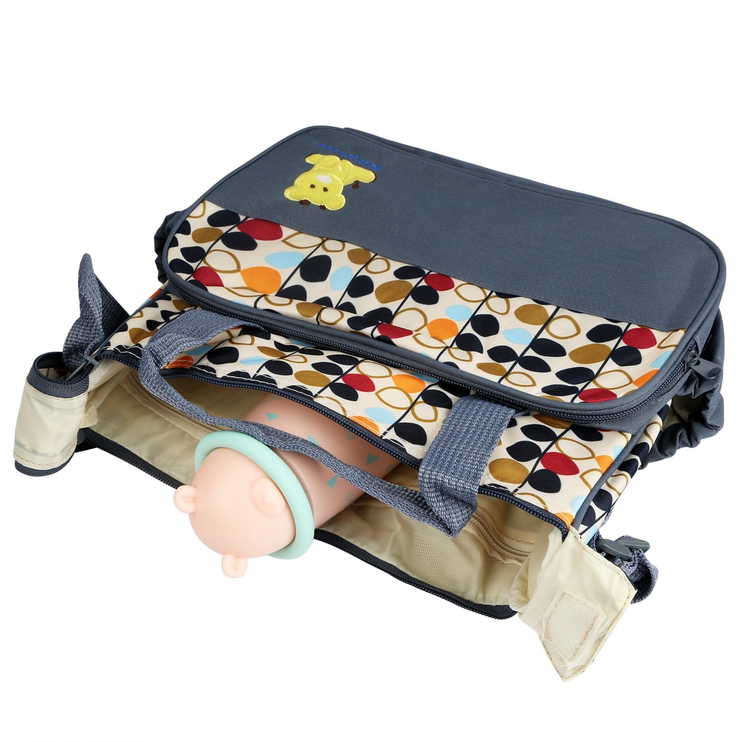 5Pcs Tote Diaper Bag TeqHome Nappy Changing Bag Adjustable Shoulder Strap Mummy Bag with Bottle Holder Grey