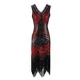 thumbnail image 4 of HKEJIAOI Robes de Cocktail Cadeau d'Anniversaire Mode Femme Aguichant Style Rétro Sequins Perles devant et derrière Robe à Franges Mode Col en V Réduction Liquidation Rouge, 4 of 8