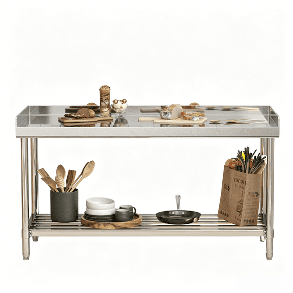 48"x24" Stainless Steel Work Table with Backsplash & Adjustable Undershelf, for Kitchen, Restaurant Commercial Use