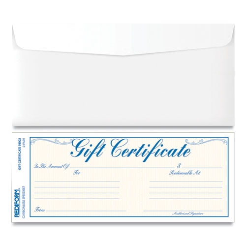 Gift Certificates with Envelopes, 8.5 x 3.67, Blue/Gold with Blue Border, 25/Pack Gift Certificates with Envelopes, 8.5 x 3.67, Blue/Gold with Blue Border, 25/Pack