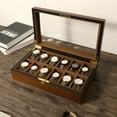 thumbnail image 2 of Uten 12-Slot Solid Wood Watch Box with Real Glass Top, Luxury Display Storage Case & Organizer for Men, Brown, 2 of 12