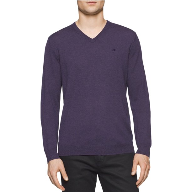 Calvin Klein Merino suéter con cuello en V para hombre, morado, mediano Calvin Klein Pull-over