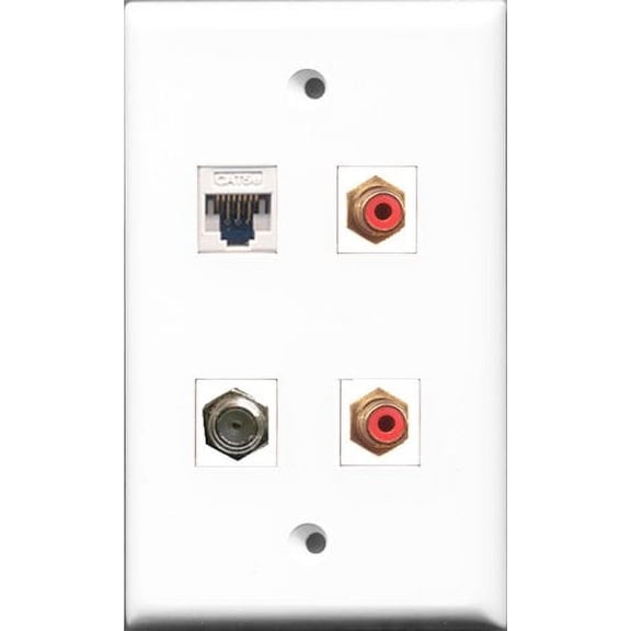 RiteAV - 2 Port RCA Red and 1 Port Coax Cable TV- F-Type and 1 Port Cat5e Ethernet White Wall Plate