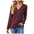 thumbnail image 1 of T-shirts pour Femmes Mode Décontractée Chemise à Manches Longues Col en V Hauts Décontractés Chemise Femmes Rouge TG, 1 of 4