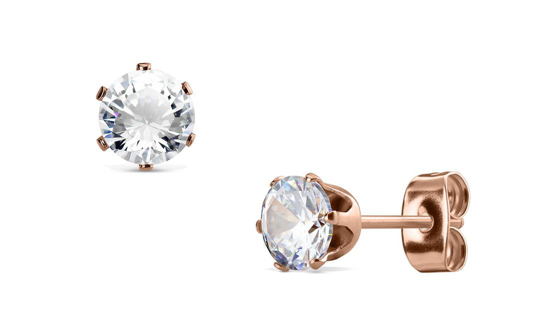 Rose Gold Plated Surgical Steel CZ Simulated Diamond Stud Earrings, 5mm