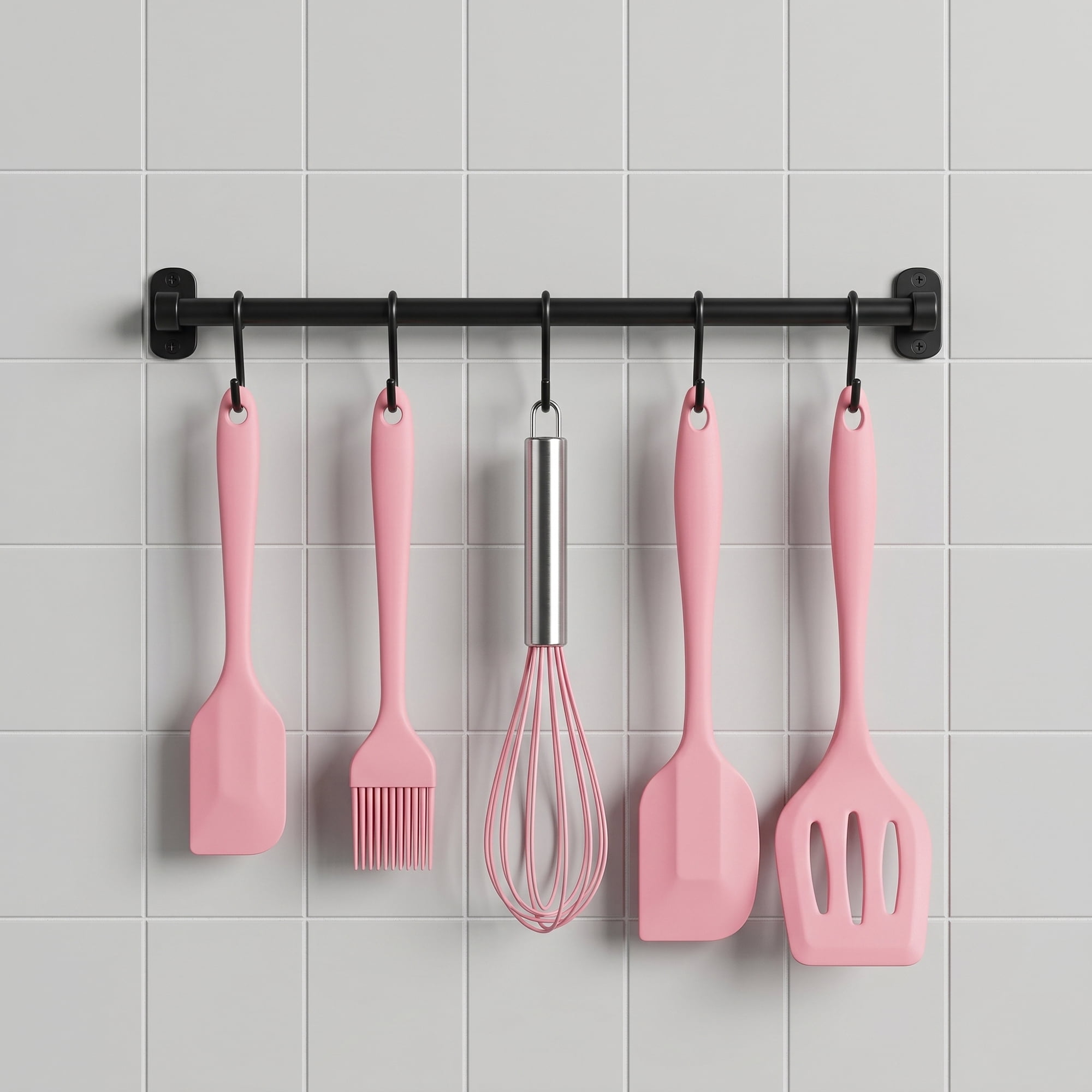 Unique Bargains Spatula Set Heat-Resistant Cooking Utensils Pink 5Pcs