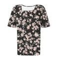 thumbnail image 5 of GERsome Womens Short Sleeve T-shirts Summer Pleated Square Neck Floral Tops Casual Loose Fit Tee, Sizes S-3XL, 5 of 5