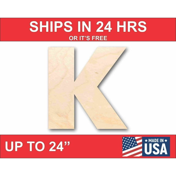 Unfinished Wood Block Letter K - Craft - up to 46" DIY 8" / 1/4"