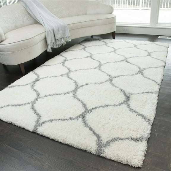 Rugs America Feather Shag Collection Ivory grey Links FH200C Contemporary Geometric Area Rug 2'3" x 8'