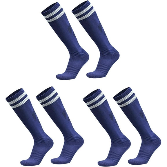 3 Pairs Navy Blue Football Socks for Boys Girls, Kids Soccer Socks Long Football Socks, Breathable Sports Socks Trainer Socks Running Socks Hockey Rugby Socks for Aged 5-12
