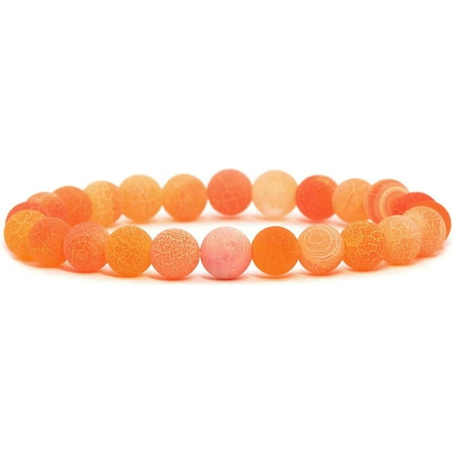 Bracelet Extensible en Perles Rondes de 8 mm en Agate Patinée Orange, Pierre Précieuse, 7 Pouces