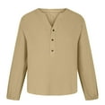 thumbnail image 4 of AherBiu Hauts à Manches Longues pour Femmes Blouse en Coton et Lin Demi-Boutonnage Col en V Hauts de Sortie pour Femmes, 4 of 5