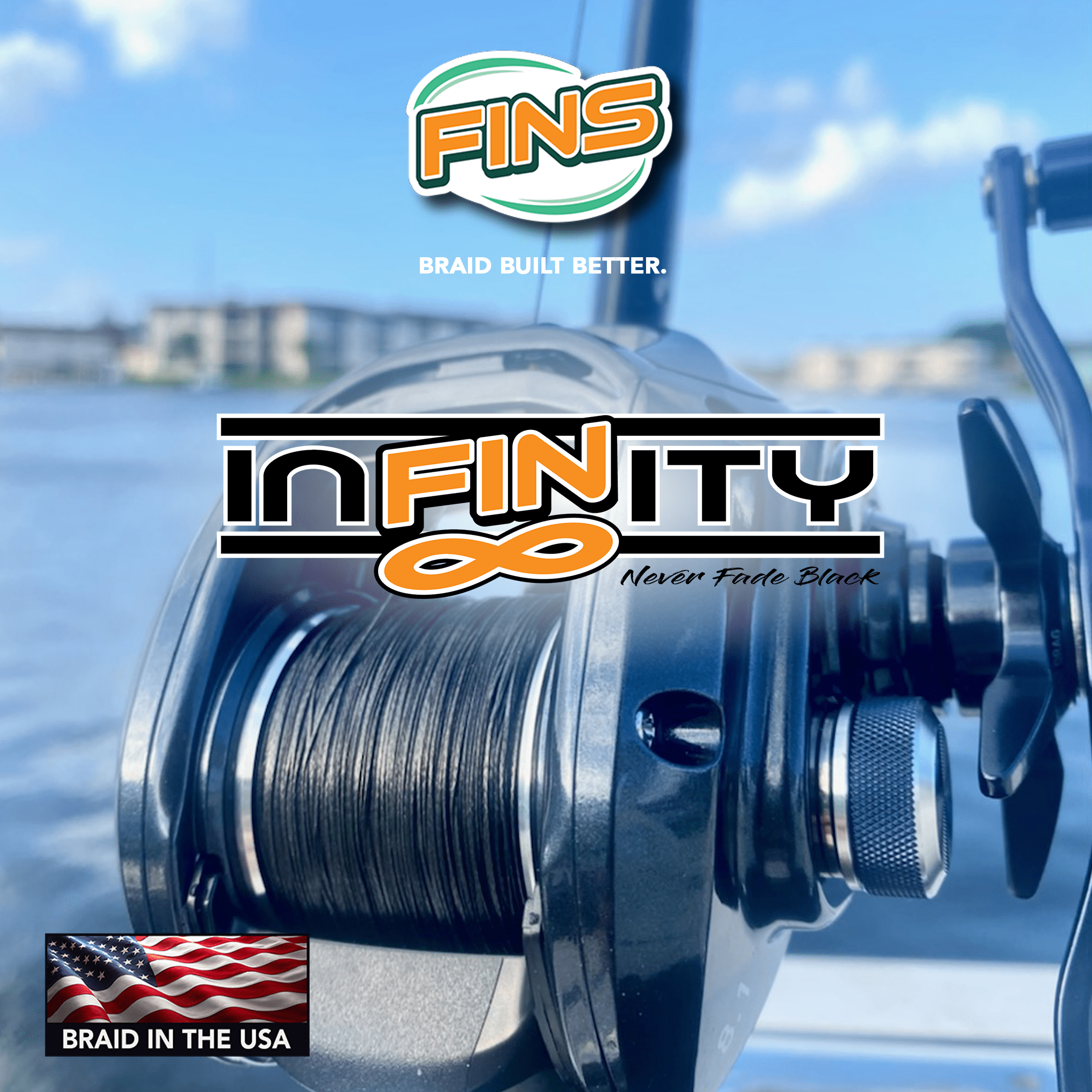 FINS Infinity Braided Fishing Line 30lb 300yds Black | Made in the USA |  Super Smooth 8-end Fishing Braid | Genuine FINS Braid