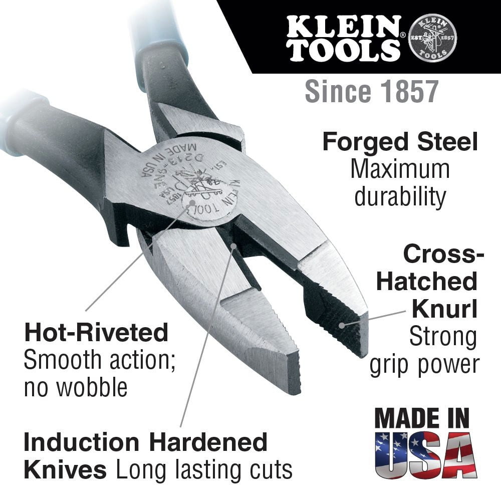 Klein Tools Lineman's Plier Side-Cutting high-leverage 9 in