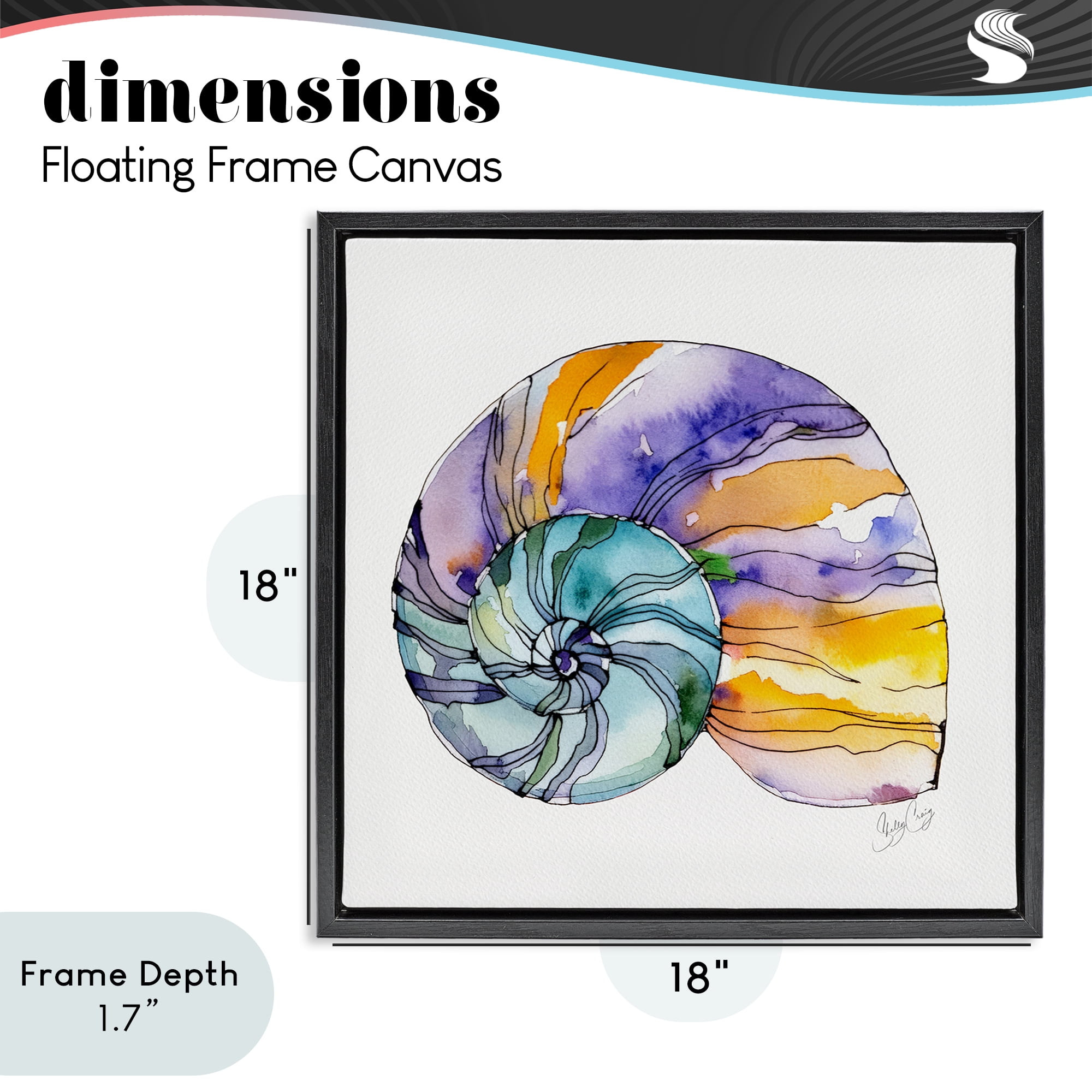Stupell Industries Sunlit Striped Nautilus Black Framed Floater Canvas Wall Art, design by Shelly Craig