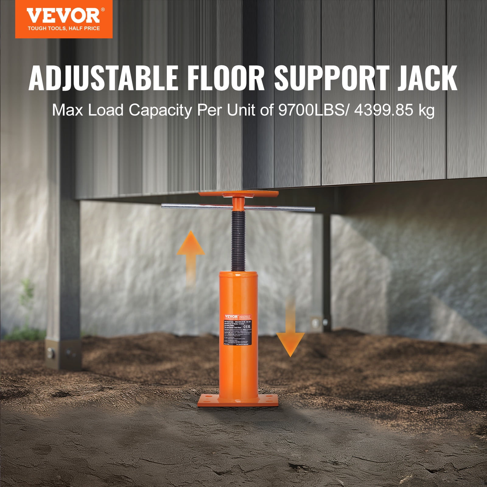 VEVOR House Floor Jack, 12"-16" Height Range, 9700 lbs Max Load Capacity, Adjustable Support Beam Basement Jack Post Pole for Leveling, Lift Support Steel Telescoping Jack Post for Temporary Support