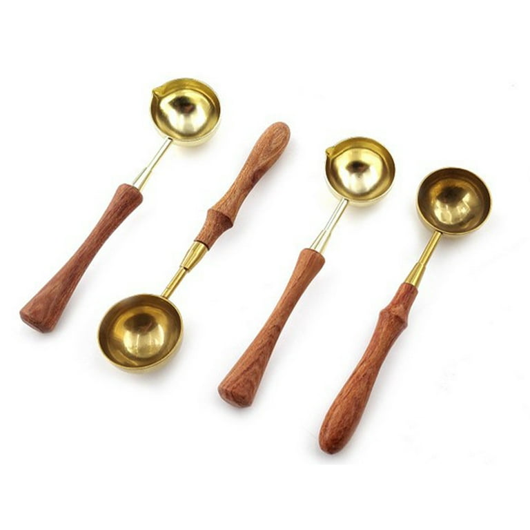 QIFEI Wax Spoon Big Wooden Handle Sealing Spoon Vintage Brass Melting Spoon  Wax Seal Warmer for Wax Seal Stamp Envelope Letter Art Craft 