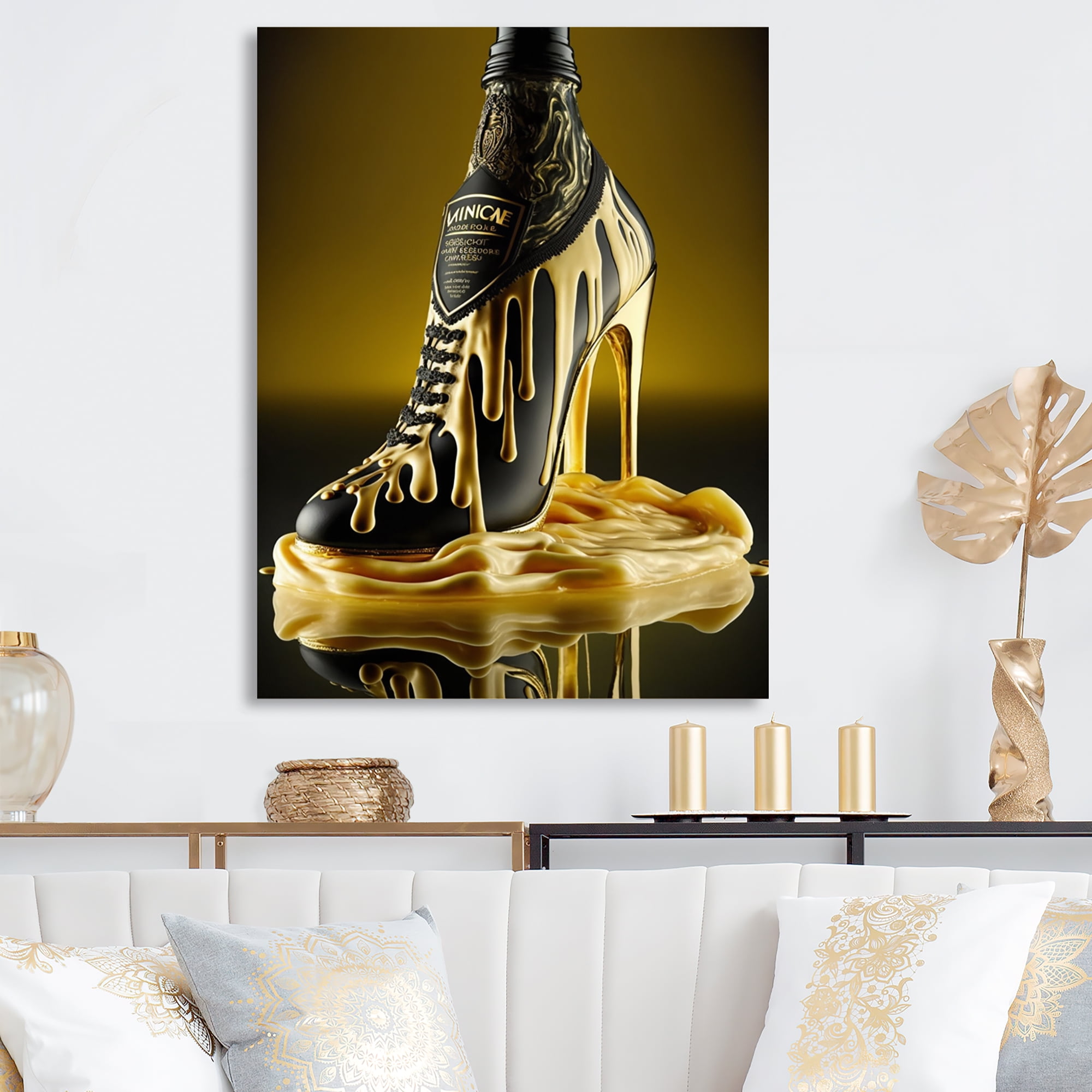 Designart Golden High Heels Irish Cream Canvas Wall Art
