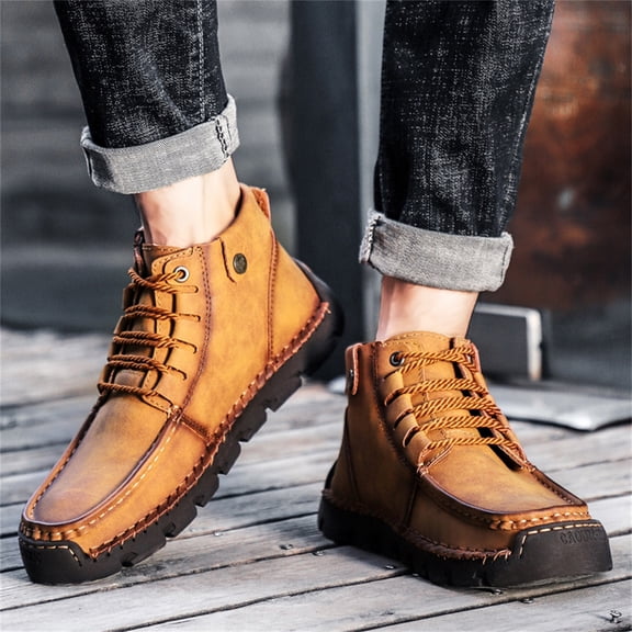 jjayotai Shoes for Men Men'S Casual Shoes High-Top Leather Shoes Trendy Large Size Men'S Boots, Breathable Driving Men'S Shoes Trend Flash Picks