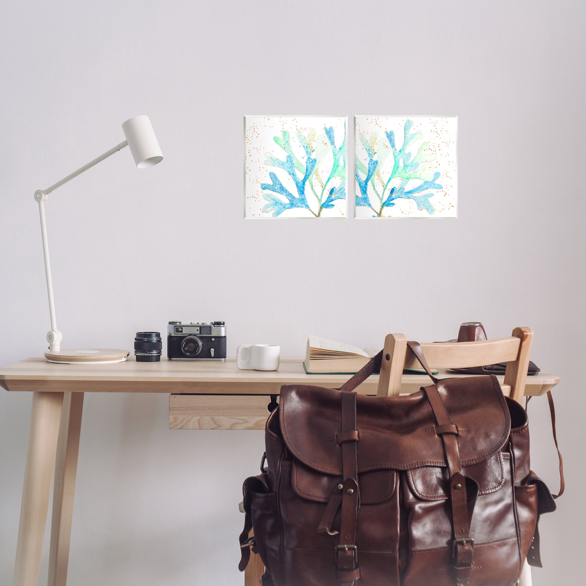 Stupell Industries Speckled Blue Green Coral Plants & Flowers Painting Unframed Art Print Wall Art, 12 x 12, Set of 2