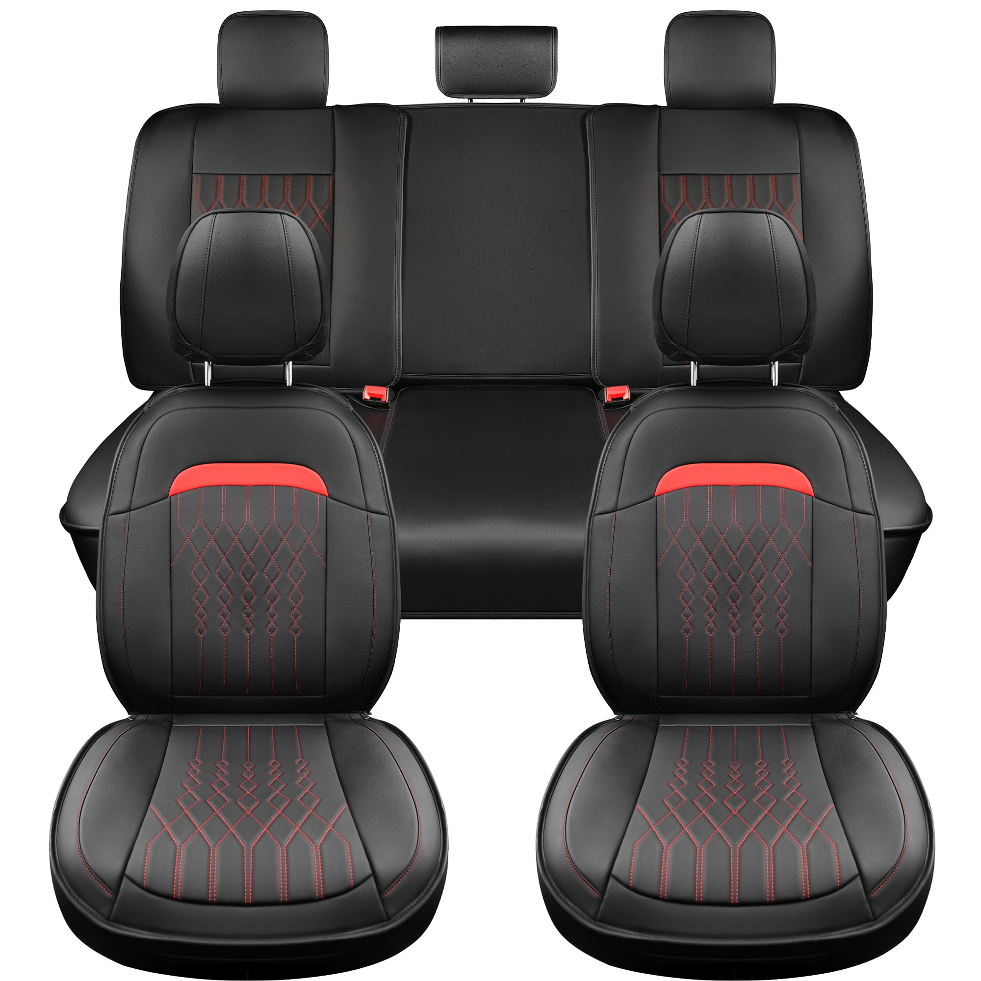 Seat Covers Full Set for Ford F150 2009-2025, 5 Seat Full Set Waterproof Seat Cushion, Anti-Slip, Breathable, Compatible with F250/F350/F450 2017-2025, (Black&Red)