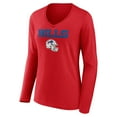 thumbnail image 2 of Women's Josh Allen Red Buffalo Bills Team Wordmark Player Name & Number Long Sleeve V-Neck T-Shirt, 2 of 3