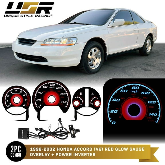 RED Type-R Glow Gauge Black Overlay For 98-02 Honda Accord V6 Instrument Cluster
