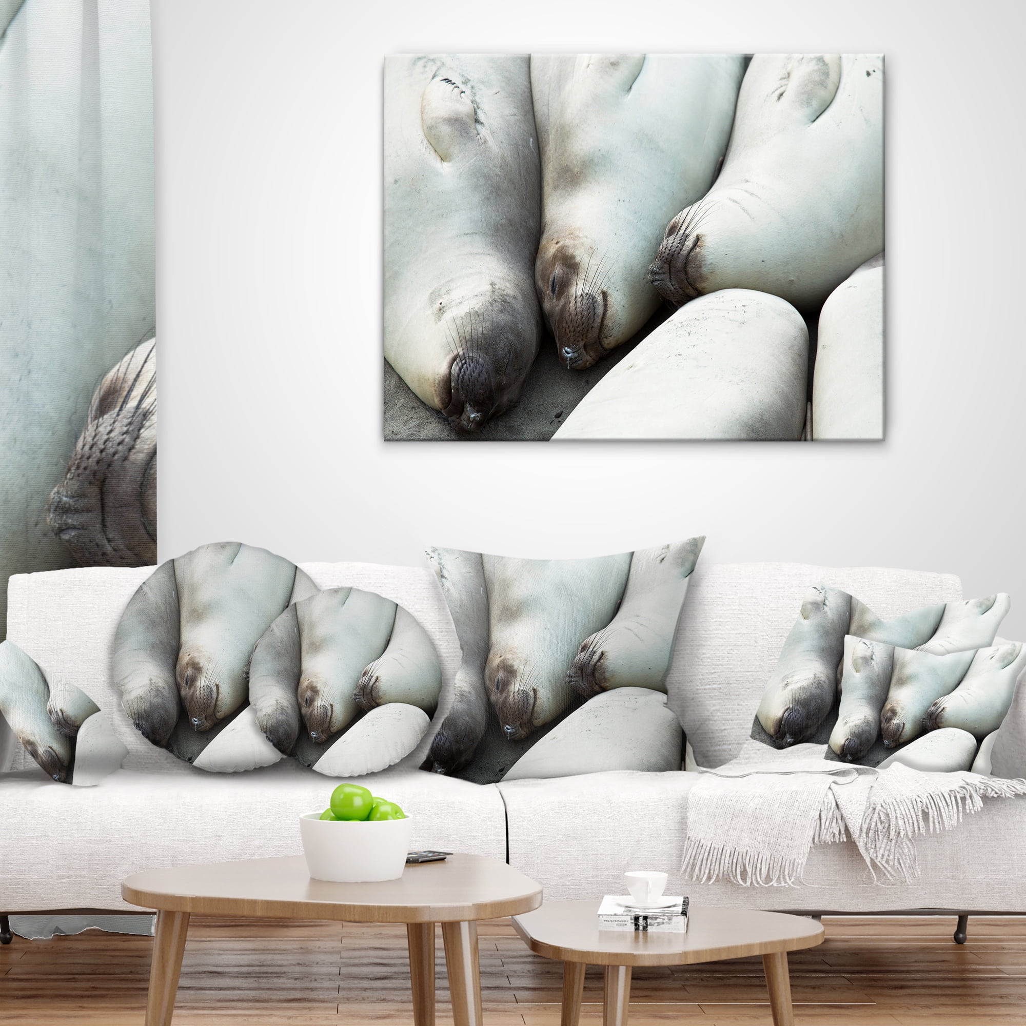 Designart Sea Elephants Taking Nap - Abstract Throw Pillow - 12x20