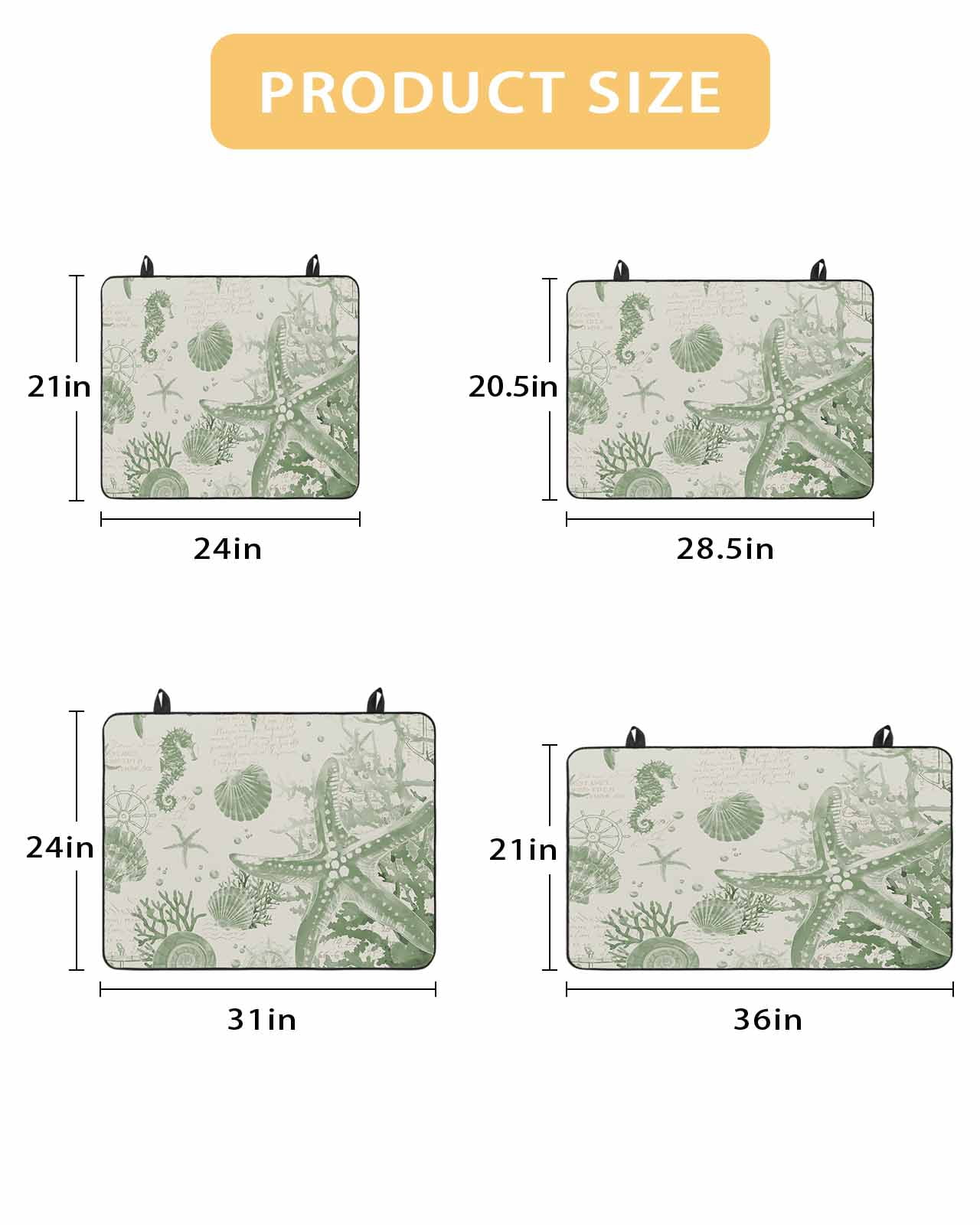 nqOlkjepod Large Induction Cooktop Protector Mat 28.5"x20.5", Sage Green Starfish Stove Top Covers for Electric Stove, Coastal Nautical Seahorse Conch Stove Burner Cover Mats, Glass Top Stove Cover