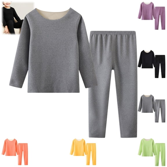 YOUYEDIAN Base Layer Foy Boys Warm 2 Piece Fleece Lined Thermal Underwear Set Fall Winter Long Sleeve Crewneck Tops Kids Comfy Soft Pants