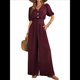 thumbnail image 1 of Mono de Mujer de Corta con Cuello en V, Elegante, Informal, con Pierna y Pantalones. Rojo Oscuro M, 1 of 9