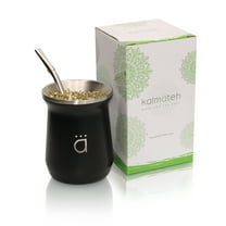 Kalmateh NEW Yerba Mate Gourd- Modern 10 oz Mate Cup- Double Walled 18/8 Stainless Steel - Includes Bombilla and Cleaning Brush (Matte Black)
