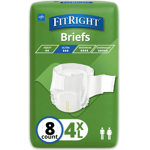 FitRight Bariatric Adult Incontinence Briefs, Diapers with Tabs, Super Absorbent, 4XL, 65in to 94in, 8 Count