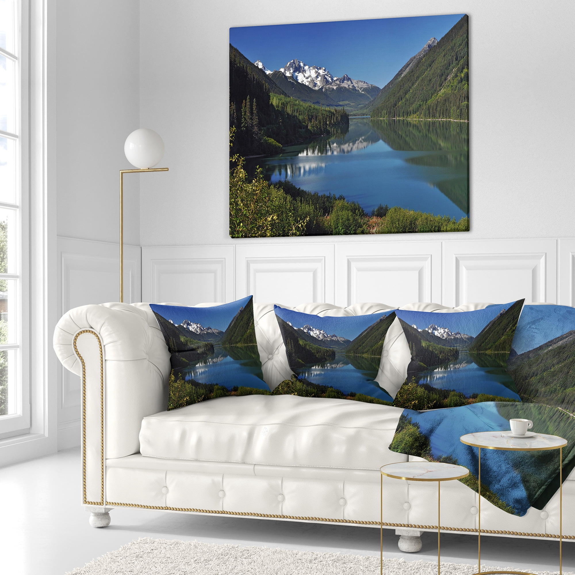 Designart Calm Clear Lake with Mountains - Landscape Printed Throw Pillow - 16x16