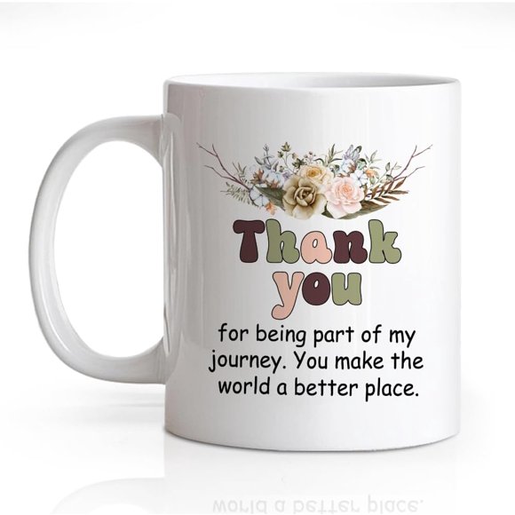 Thank You For Being Part of My Journey 11 Oz Novelty Mug, Cute Flower Office Ceramic Mug, Appreciation Gifts for Employees Leaders Team Members, Thanksgiving Gifts for Colleagues Tutor Mentor