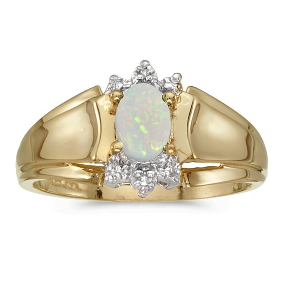 14k Yellow Gold Oval Opal And Diamond Ring