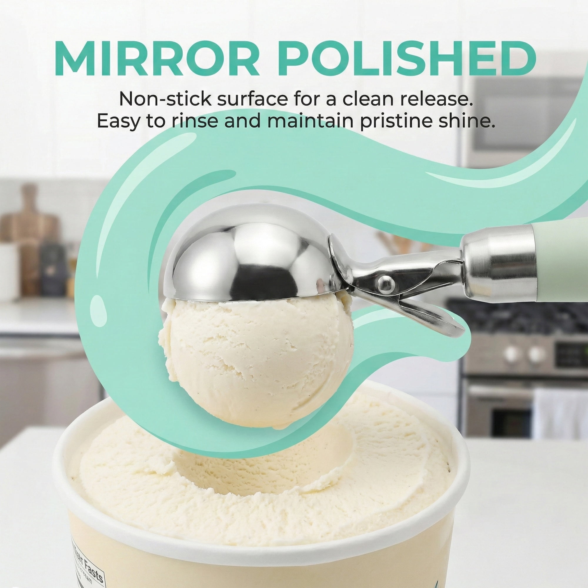 Unique Bargains Stainless Steel Ice Cream Scoop for Release Light Green 8in