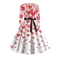 thumbnail image 4 of Women's Long Sleeve Heart Print Fit And Flare Dress Romantic Red Heart Design Belted Waist Flowy Skirt Casual Valentine s Day Wear Soft Comfortable Fabric, Sizes S-5XL, 4 of 5