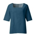 thumbnail image 5 of ManxiVoo Women's Square Neck 3/4 Sleeve Top Breathable Cotton Blend Solid Color Casual Shirt Relaxed Fit Modern Tops L Size Blue, 5 of 6