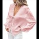 thumbnail image 2 of Blusa de Larga Abullonada Estilo Babydoll con Lazo Delantero para Mujer, Estilo Informal Y2K Rosa XXL, 2 of 8