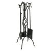 Uniflame 5 Piece Black Wrought Iron Fireplace Tools Set with Center Weave