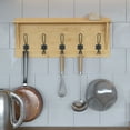 thumbnail image 3 of Merrick Lane Bamboo Finish Pine Wood 24 Inch Wall Mount Storage Rack with 5 Hooks and Upper Display Shelf, 3 of 12