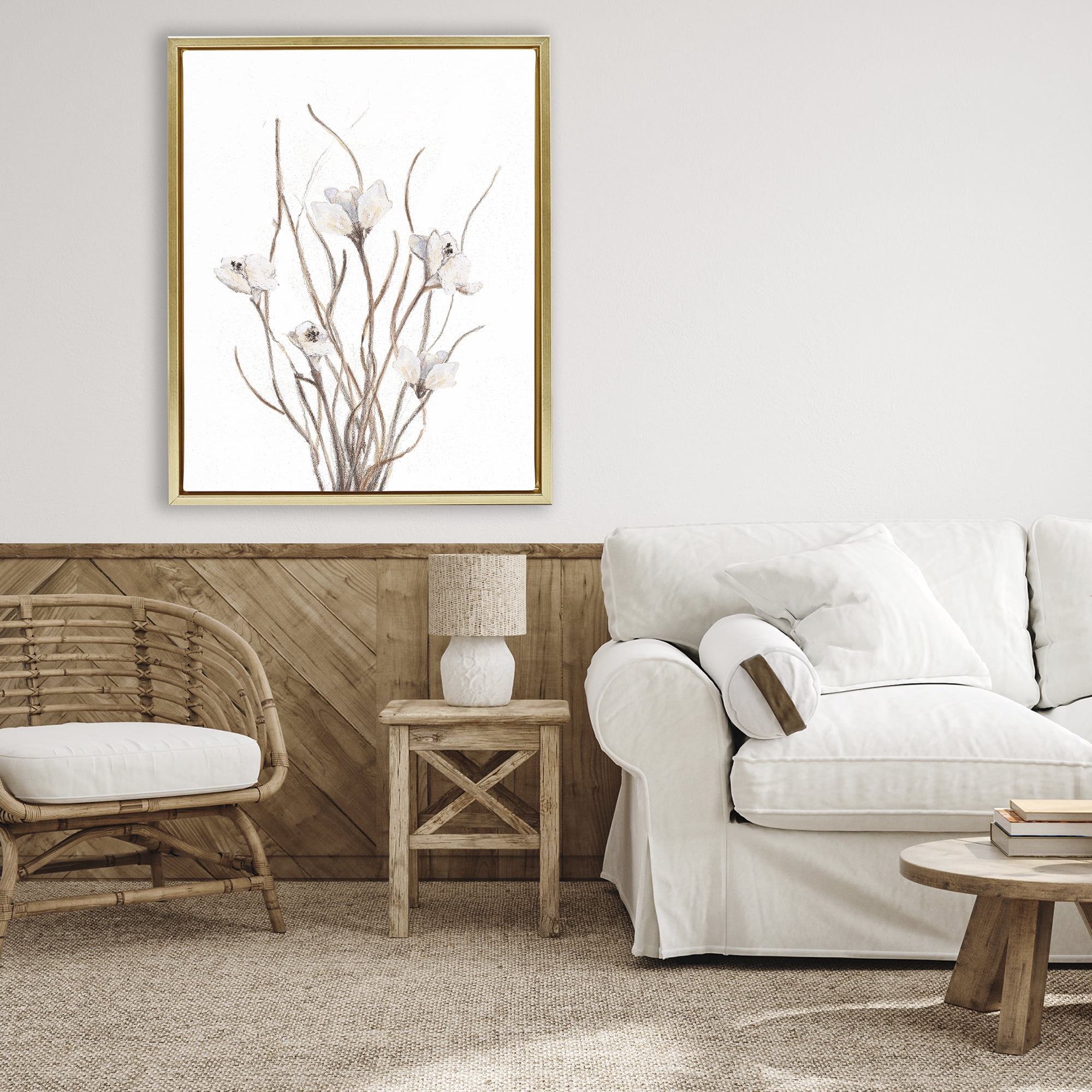Stupell Industries Curly Floral Branches Gold Framed Floater Canvas Wall Art, design by Lanie Loreth