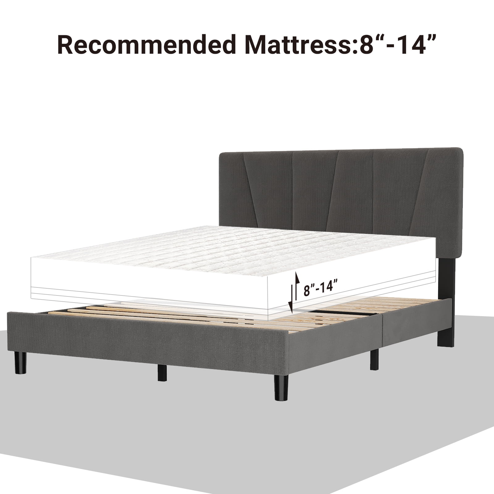 Shininglove Queen Size Platform Bed Frame, Linen Upholstered Bed Frame with Headboard, Modern Mattress Foundation with Wooden Slats Supports for Twin Bed, No Box Spring Needed, Dark Gray