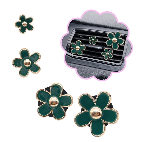 4pcs Flowers Air Vent Clips Car Air Freshener 4 Sizes Green Daisy Flower Car Vent Clips Girly Flower Car Decor Car Accessories for Women Refillable Car Diffuser