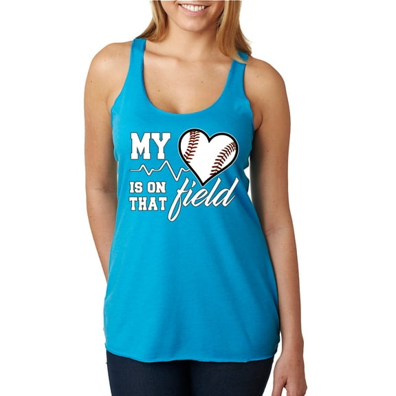 Wild Bobby, My Heart Is On That Baseball Field, Sports, Women Tri-Blend Racerback Tank Top, Vintage Turquoise, Medium