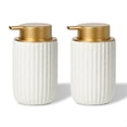 thumbnail image 1 of 2 Pack Speckled Matte White Ceramic Foam Soap Dispenser, 10 oz Refillable Pump with Golden Top, Elegant Foaming Dispenser for Bathroom or Kitchen, Speckled White, 1 of 5